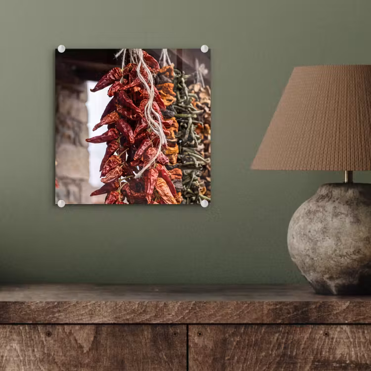 Glasbild - Rote Chilischoten – Essen - Rode pepers - Eten plexiglas 5mm klein