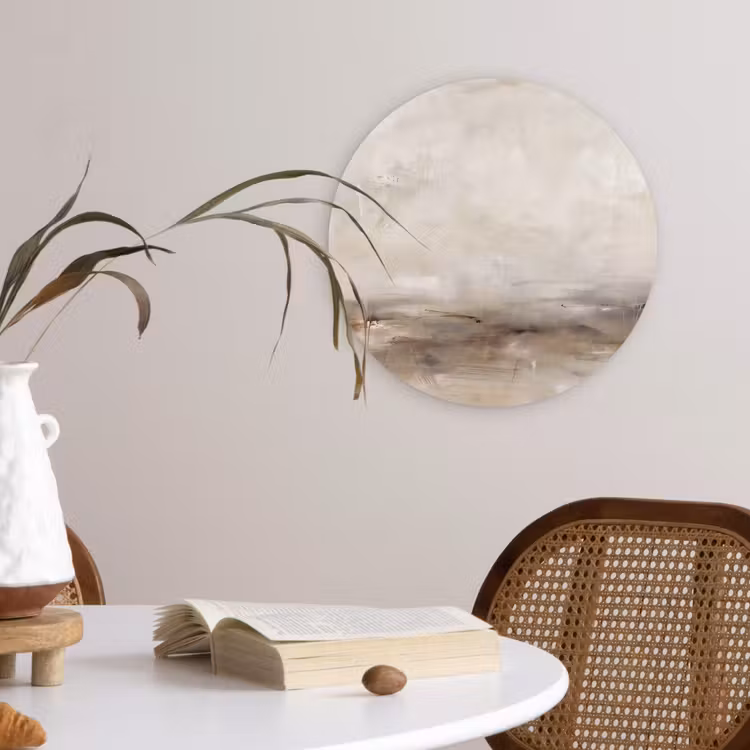 Glasbild Rund - Abstrakt – Landschaft – Modern – Beige – Kunst - Abstrakt - Landschap - Modern - Beige - Kunst Wandcirkel plexiglas klein