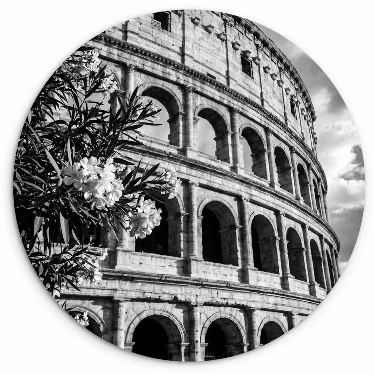 Glasbild Rund - Architektur – Kolosseum – Rom – Historisch – Schwarz-Weiß - Architectuur - Colosseum - Rome - Historisch - Zwart-wit Wandcirkel plexiglas klein