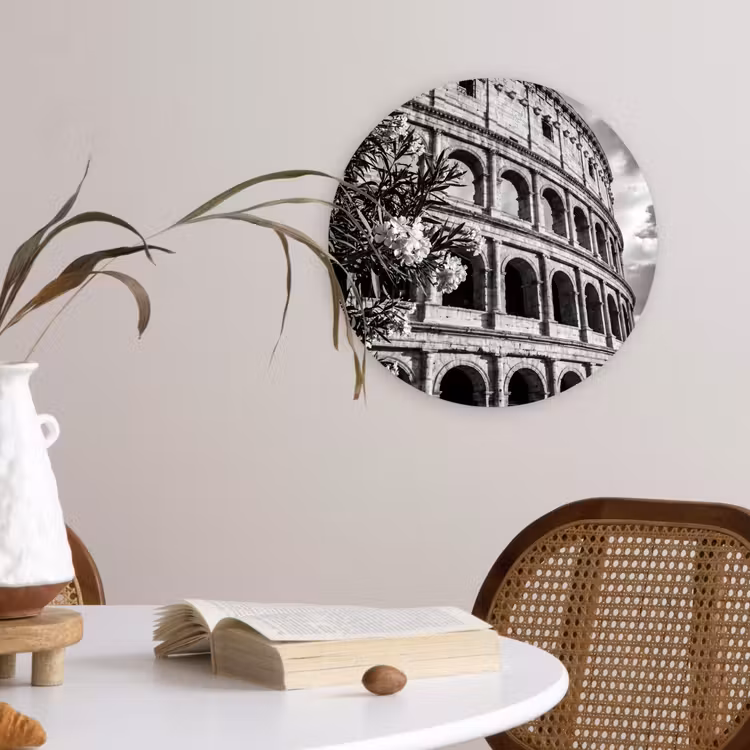 Glasbild Rund - Architektur – Kolosseum – Rom – Historisch – Schwarz-Weiß - Architectuur - Colosseum - Rome - Historisch - Zwart-wit Wandcirkel plexiglas klein
