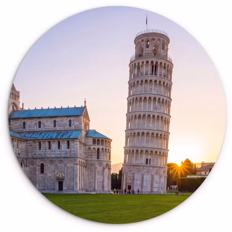 Glasbild Rund - Architektur – Turm – Pisa – Italien – Sonnenuntergang - Architectuur - Toren - Pisa - Italië - Zonsondergang Wandcirkel plexiglas klein