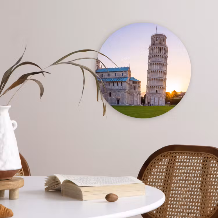 Glasbild Rund - Architektur – Turm – Pisa – Italien – Sonnenuntergang - Architectuur - Toren - Pisa - Italië - Zonsondergang Wandcirkel plexiglas klein