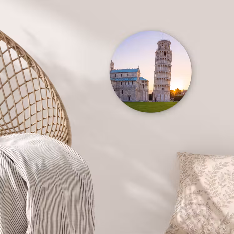 Glasbild Rund - Architektur – Turm – Pisa – Italien – Sonnenuntergang - Architectuur - Toren - Pisa - Italië - Zonsondergang Wandcirkel plexiglas klein