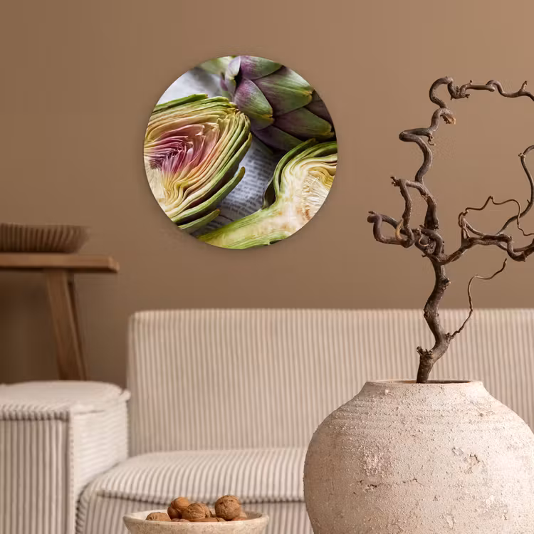 Glasbild Rund - Artischocke – aufgeschnitten – Essen - Artisjok - Doorgesneden - Eten Wandcirkel plexiglas klein