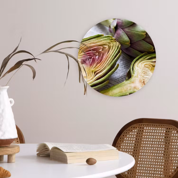Glasbild Rund - Artischocke – aufgeschnitten – Essen - Artisjok - Doorgesneden - Eten Wandcirkel plexiglas klein
