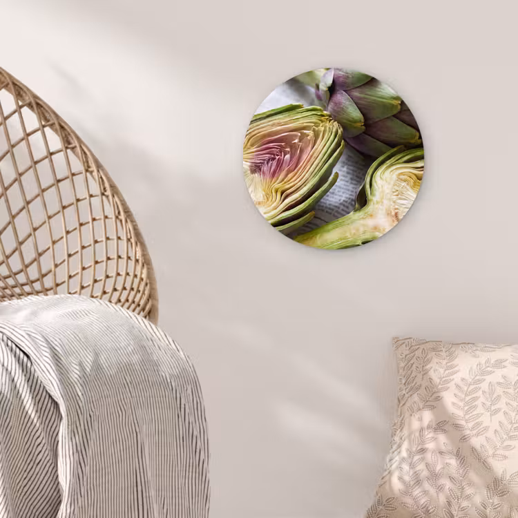 Glasbild Rund - Artischocke – aufgeschnitten – Essen - Artisjok - Doorgesneden - Eten Wandcirkel plexiglas klein