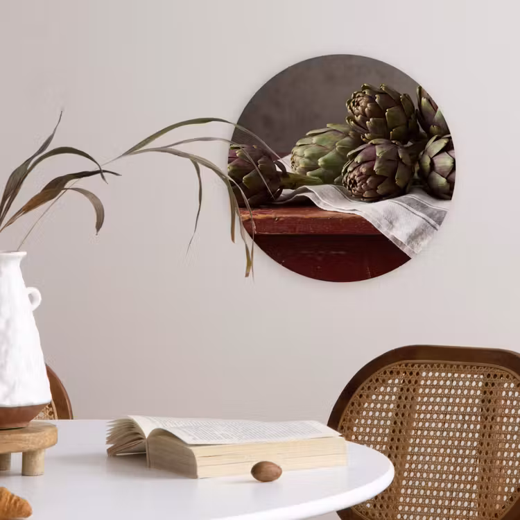 Glasbild Rund - Artischocke – Essen – Rustikal - Artisjok - Eten - Rustiek Wandcirkel plexiglas klein