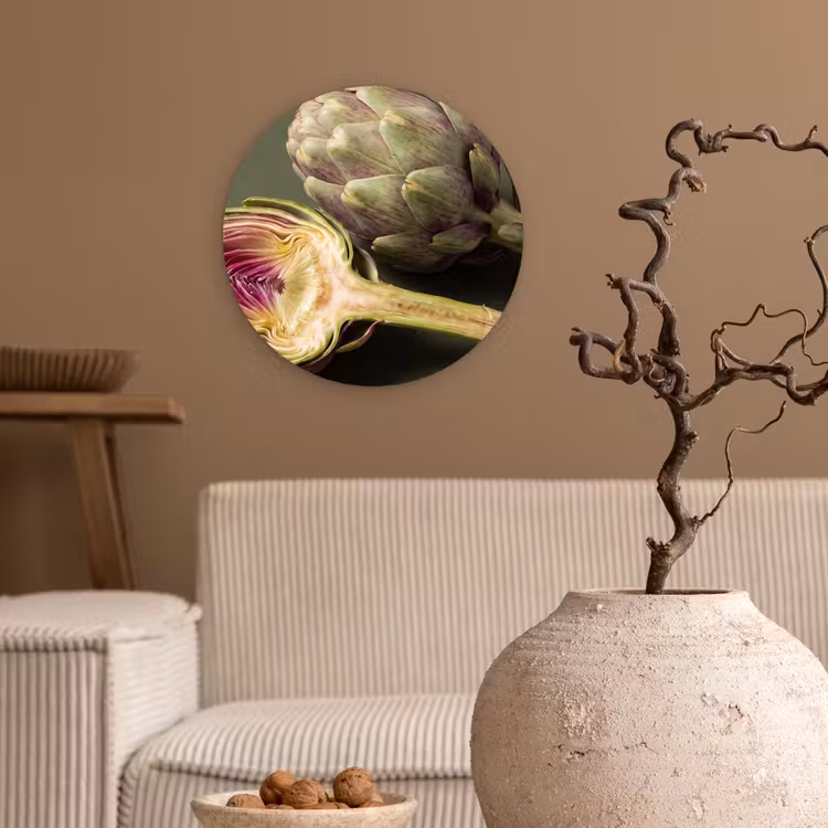 Glasbild Rund - Artischocke – Violett – Lebensmittel - Artisjok - Paars - Voedsel Wandcirkel plexiglas klein