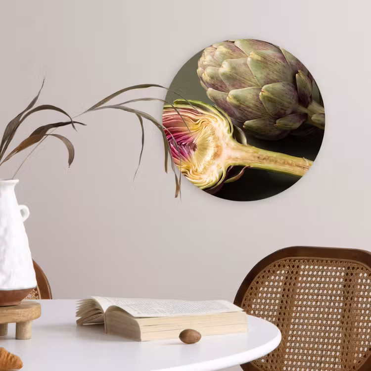 Glasbild Rund - Artischocke – Violett – Lebensmittel - Artisjok - Paars - Voedsel Wandcirkel plexiglas klein