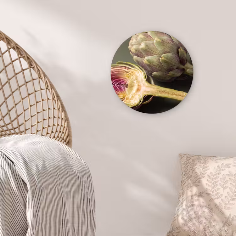 Glasbild Rund - Artischocke – Violett – Lebensmittel - Artisjok - Paars - Voedsel Wandcirkel plexiglas klein