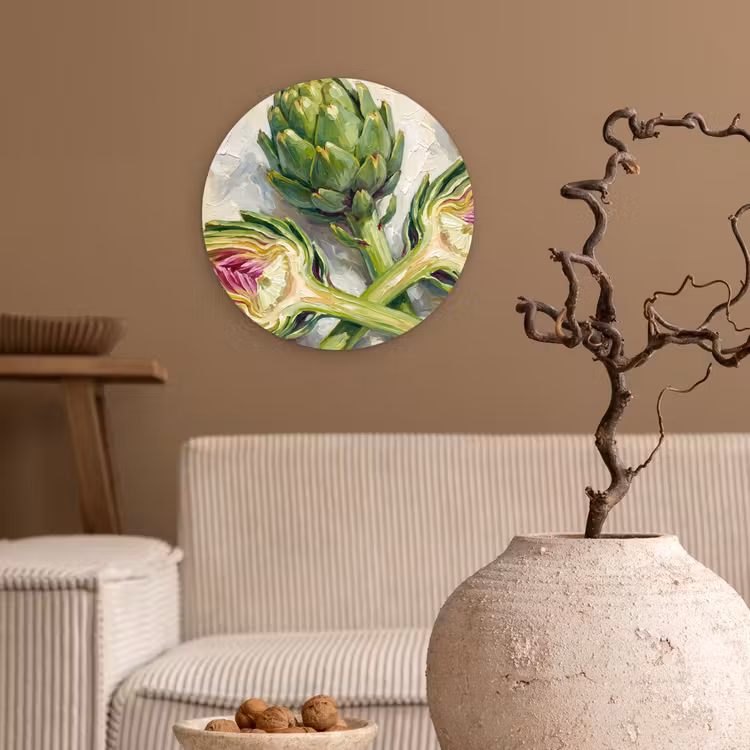 Glasbild Rund - Artischocke – Zitrone – Essen - Artisjok - Citroen - Eten Wandcirkel plexiglas klein