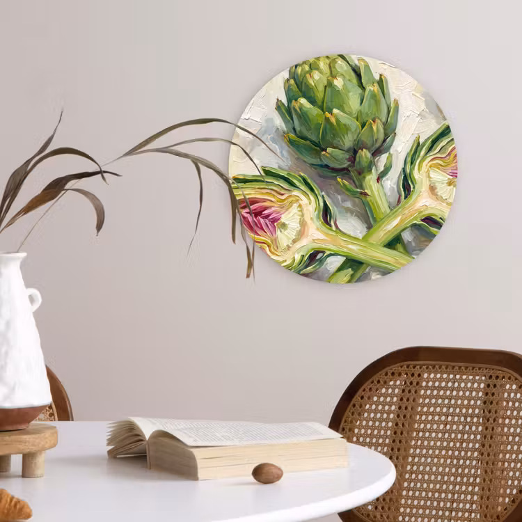 Glasbild Rund - Artischocke – Zitrone – Essen - Artisjok - Citroen - Eten Wandcirkel plexiglas klein