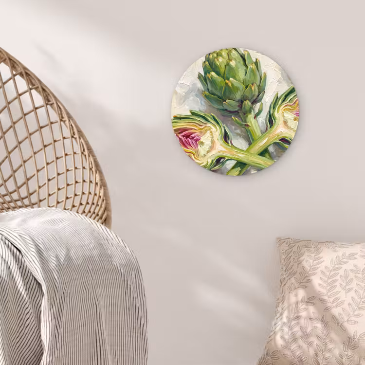 Glasbild Rund - Artischocke – Zitrone – Essen - Artisjok - Citroen - Eten Wandcirkel plexiglas klein
