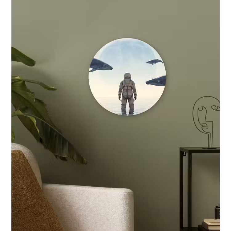 Glasbild Rund - Astronaut – Wal – Fantasie - Ruimtevaarder - Walvis - Fantasie Wandcirkel plexiglas klein
