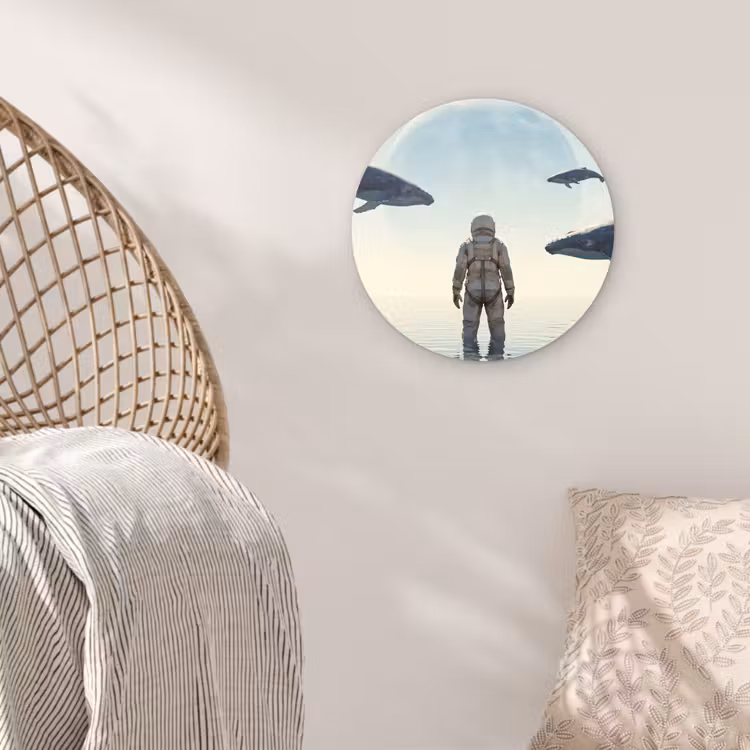 Glasbild Rund - Astronaut – Wal – Fantasie - Ruimtevaarder - Walvis - Fantasie Wandcirkel plexiglas klein