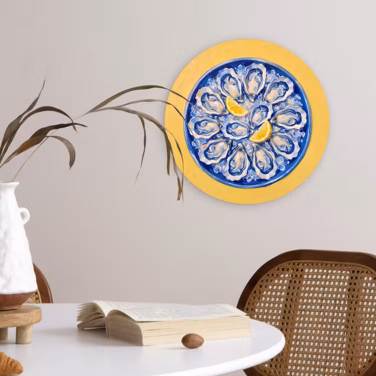 Glasbild Rund - Austern – Zitrone – Eis – Modern – Gelb - Oesters - Citroen - IJs - Modern - Geel Wandcirkel plexiglas klein