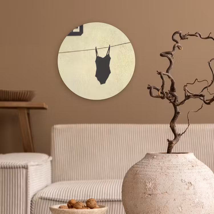 Glasbild Rund - Badeanzug – Schatten – Mauer – Sommer – Minimalistisch - Badpak - Schaduw - Muur - Zomer - Minimalistisch Wandcirkel plexiglas klein