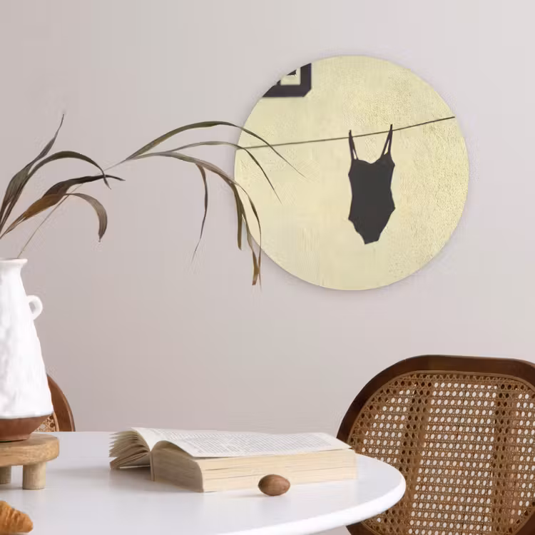 Glasbild Rund - Badeanzug – Schatten – Mauer – Sommer – Minimalistisch - Badpak - Schaduw - Muur - Zomer - Minimalistisch Wandcirkel plexiglas klein