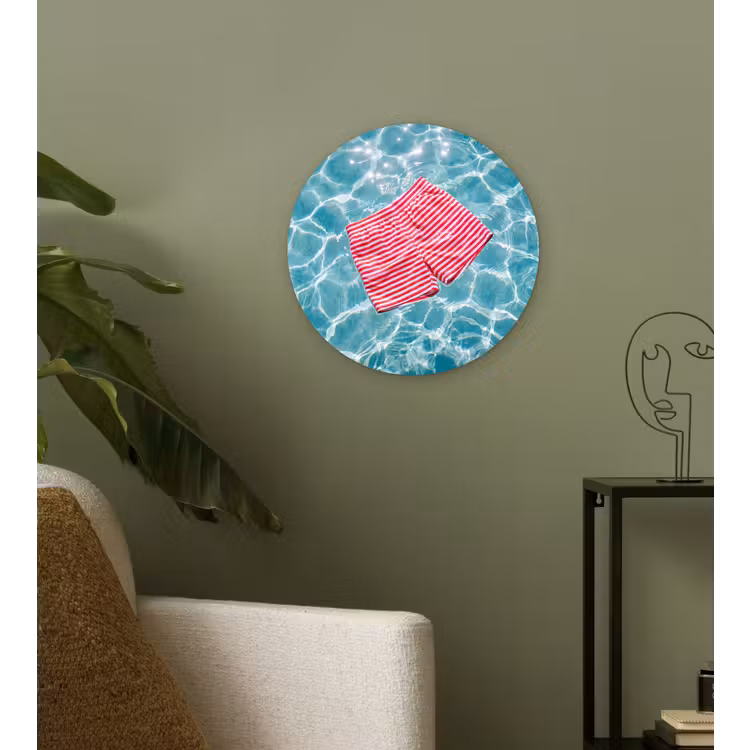 Glasbild Rund - Bademode – Gestreift – Wasser – Sommer – Rot-Weiß - Zwemkleding - Gestreept - Water - Zomer - Rood-wit Wandcirkel plexiglas klein