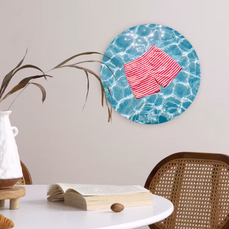 Glasbild Rund - Bademode – Gestreift – Wasser – Sommer – Rot-Weiß - Zwemkleding - Gestreept - Water - Zomer - Rood-wit Wandcirkel plexiglas klein
