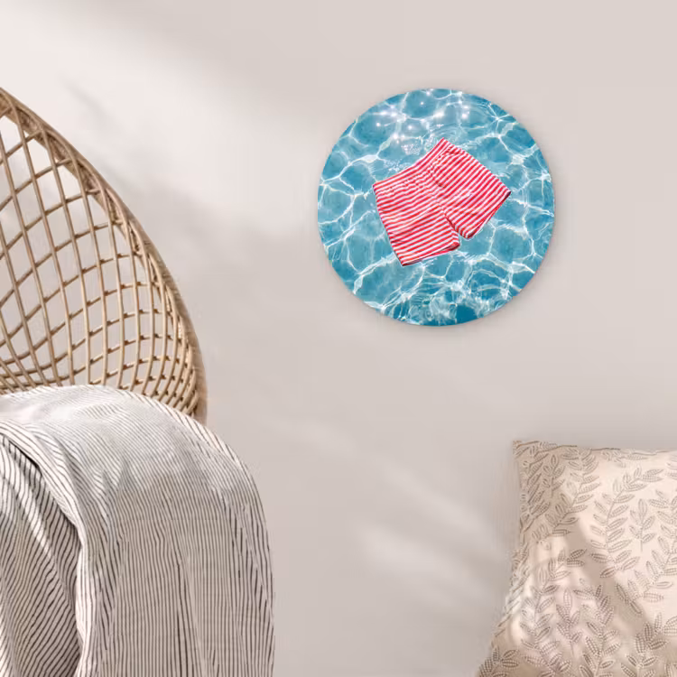 Glasbild Rund - Bademode – Gestreift – Wasser – Sommer – Rot-Weiß - Zwemkleding - Gestreept - Water - Zomer - Rood-wit Wandcirkel plexiglas klein