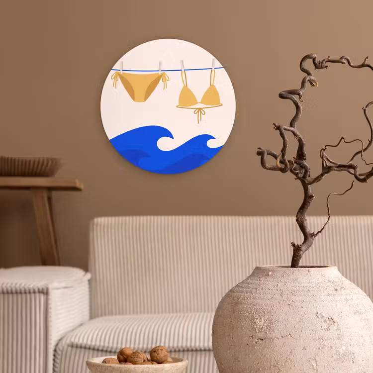 Glasbild Rund - Bademode – Meer – Sommer – Illustration – Gelb - Zwemkleding - Zee - Zomer - Illustratie - Geel Wandcirkel plexiglas klein