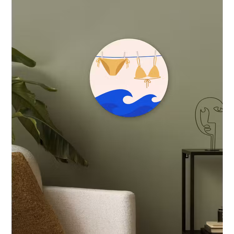 Glasbild Rund - Bademode – Meer – Sommer – Illustration – Gelb - Zwemkleding - Zee - Zomer - Illustratie - Geel Wandcirkel plexiglas klein