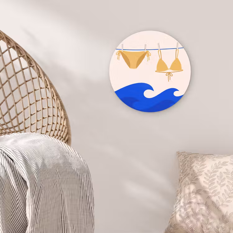 Glasbild Rund - Bademode – Meer – Sommer – Illustration – Gelb - Zwemkleding - Zee - Zomer - Illustratie - Geel Wandcirkel plexiglas klein