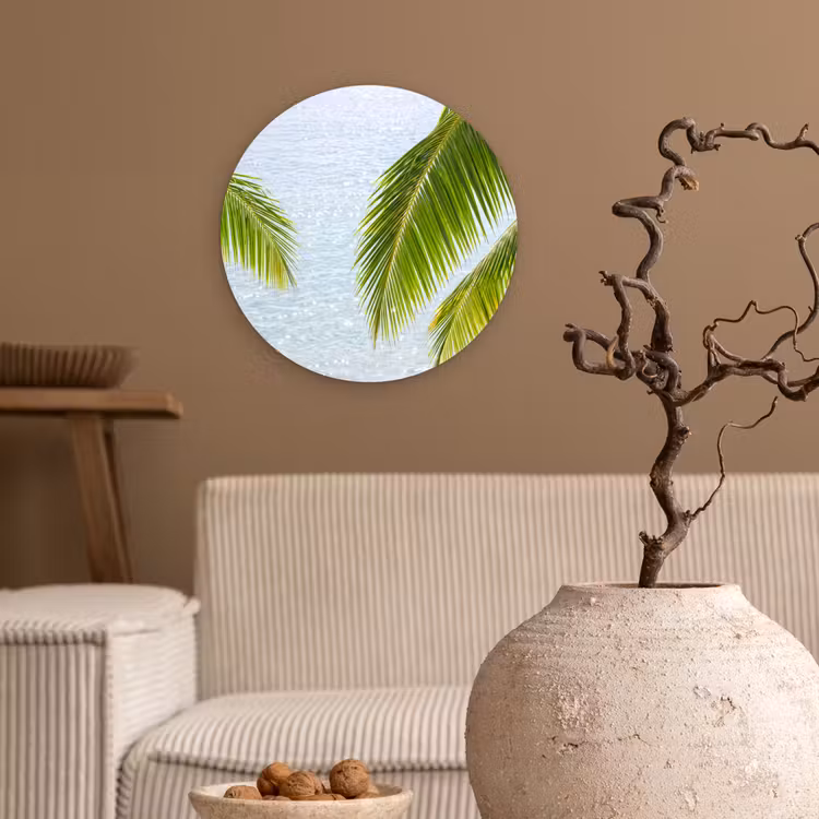 Glasbild Rund - Baum – Blätter – Wasser – tropisch – grün - Boom - Bladeren - Water - Tropisch - Groen Wandcirkel plexiglas klein