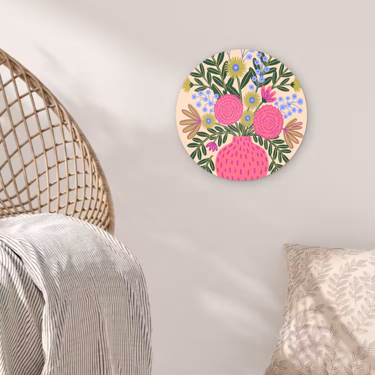 Glasbild Rund - Blumen – Blumenstrauß – Natur – Abstrakt – Rosa - Bloemen - Boeket - Natuur - Abstract - Roze Wandcirkel plexiglas klein