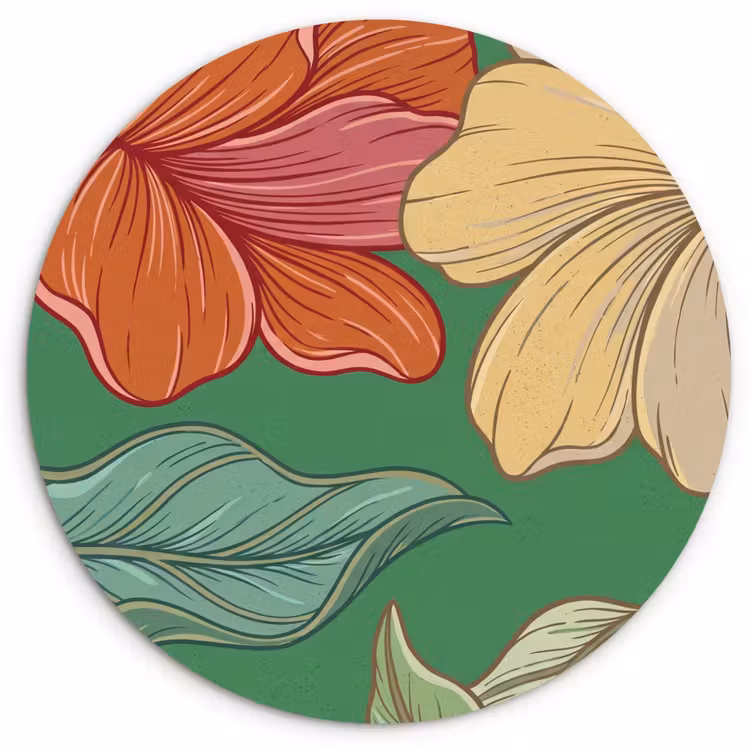 Glasbild Rund - Blumen – Grün – Illustration - Bloemen - Groen - Illustratie Wandcirkel plexiglas klein