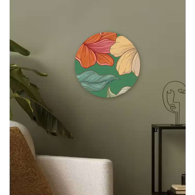 Glasbild Rund - Blumen – Grün – Illustration - Bloemen - Groen - Illustratie Wandcirkel plexiglas klein