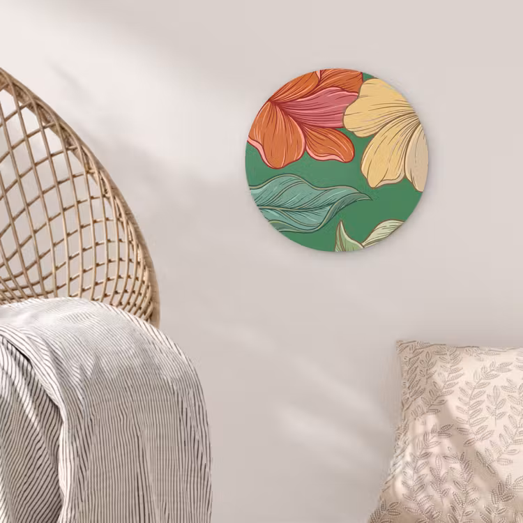 Glasbild Rund - Blumen – Grün – Illustration - Bloemen - Groen - Illustratie Wandcirkel plexiglas klein