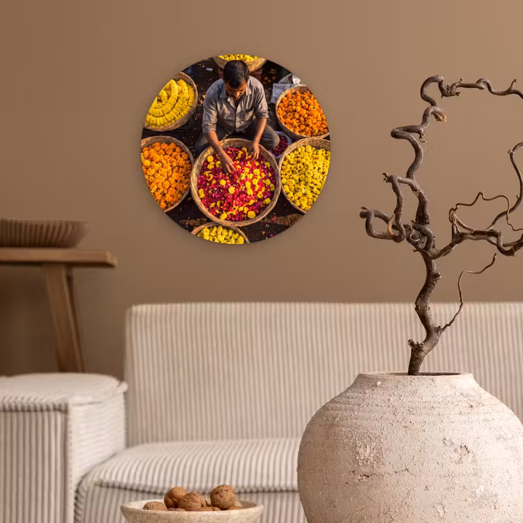 Glasbild Rund - Blumen – Markt – Bunt - Bloemen - Markt - Kleurrijk Wandcirkel plexiglas klein