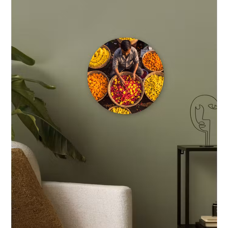 Glasbild Rund - Blumen – Markt – Bunt - Bloemen - Markt - Kleurrijk Wandcirkel plexiglas klein