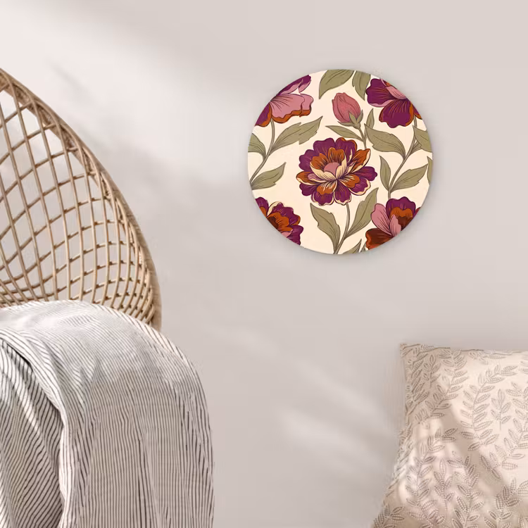 Glasbild Rund - Blumen – Muster – Natur – Modern – Lila - Bloemen - Patroon - Natuur - Modern - Paars Wandcirkel plexiglas klein