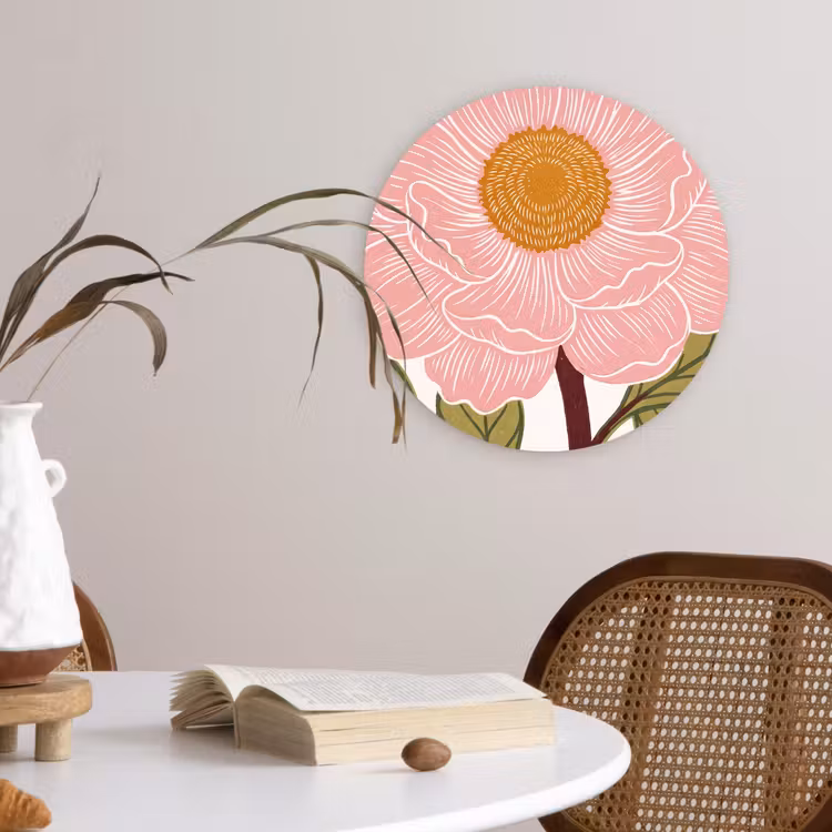 Glasbild Rund - Blumen – Rosa – Illustration - Bloemen - Roze - Illustratie Wandcirkel plexiglas klein