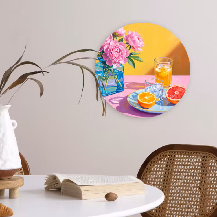 Glasbild Rund - Blumen – Rosa – Modern - Bloemen - Roze - Modern Wandcirkel plexiglas klein