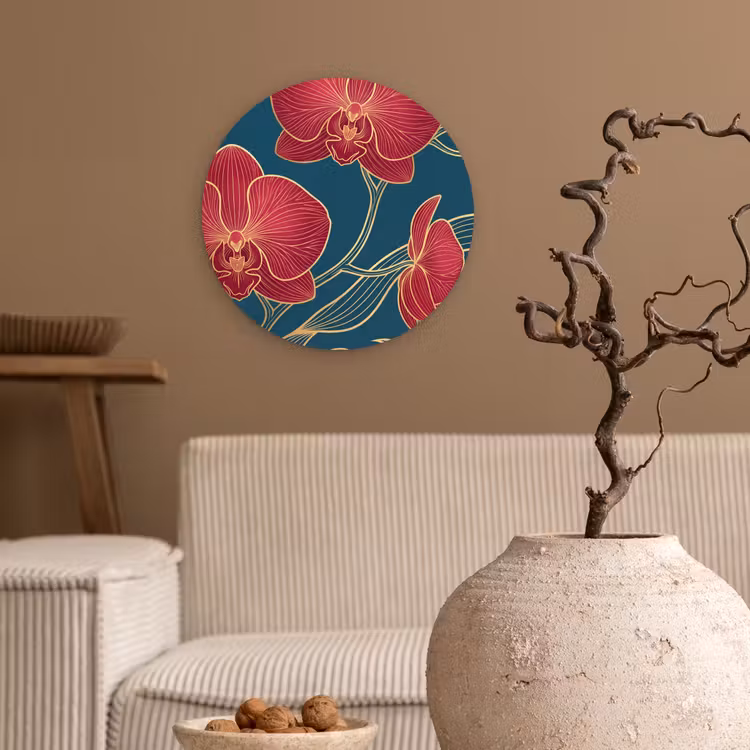 Glasbild Rund - Blumen – Rot – Gold - Bloemen - Rood - Goud Wandcirkel plexiglas klein