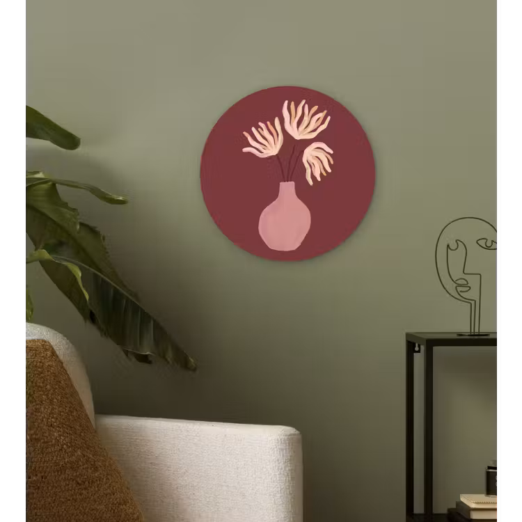 Glasbild Rund - Blumen – Vase – Abstrakt – Modern – Erdtöne - Bloemen - Vaas - Abstract - Modern - Aardetinten Wandcirkel plexiglas klein