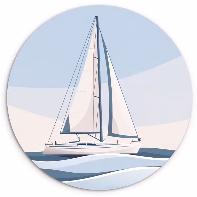 Glasbild Rund - Boot – Segel – Meer – Modern – Beige - Boot - Zeil - Zee - Modern - Beige Wandcirkel plexiglas klein