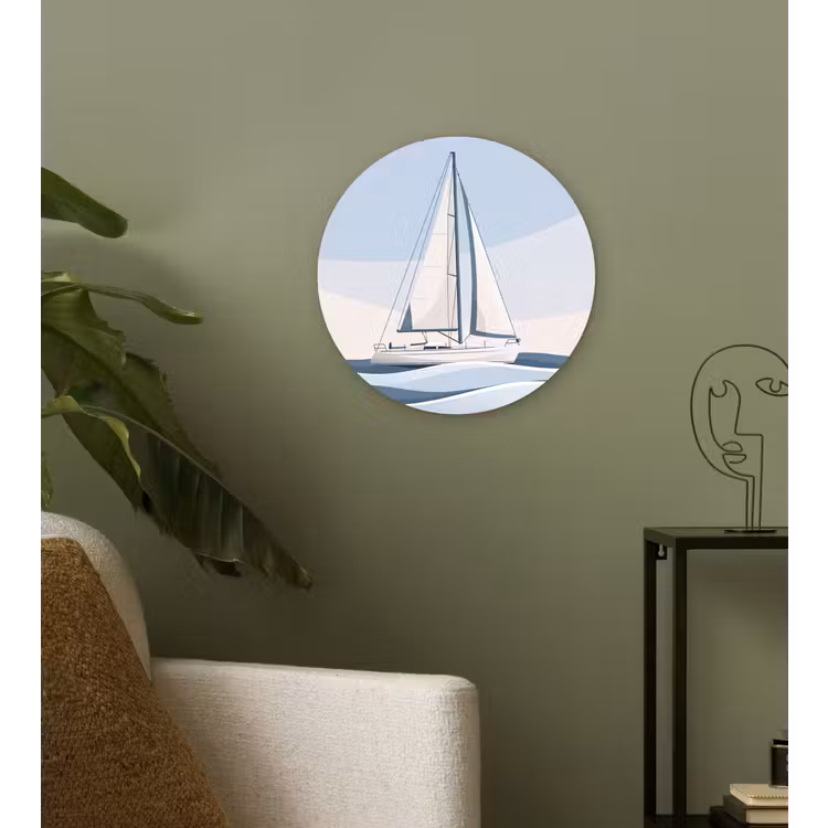Glasbild Rund - Boot – Segel – Meer – Modern – Beige - Boot - Zeil - Zee - Modern - Beige Wandcirkel plexiglas klein