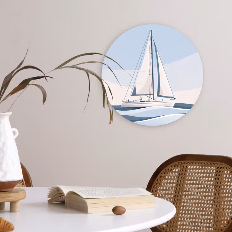 Glasbild Rund - Boot – Segel – Meer – Modern – Beige - Boot - Zeil - Zee - Modern - Beige Wandcirkel plexiglas klein