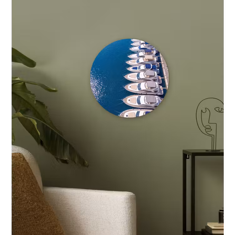 Glasbild Rund - Boot – Yachthafen – Wasser – Sommer – Blau - Boot - Jachthaven - Water - Zomer - Blauw Wandcirkel plexiglas klein