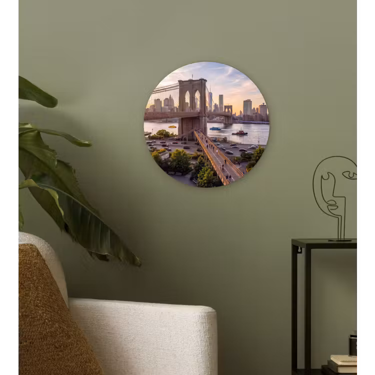 Glasbild Rund - Brücke – Fluss – Stadt – Sonnenuntergang – Architektur - Brug - Rivier - Stad - Zonsondergang - Architectuur Wandcirkel plexiglas klein