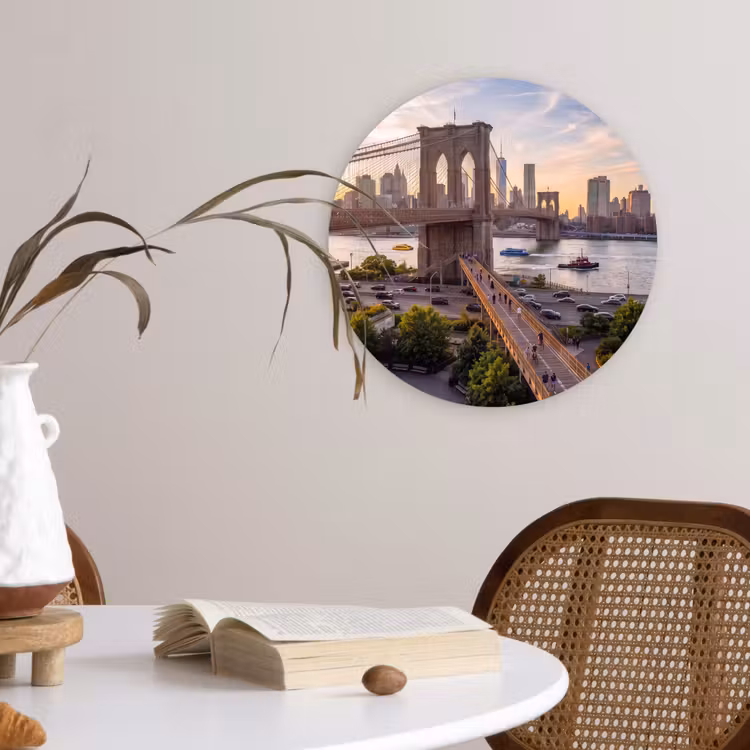 Glasbild Rund - Brücke – Fluss – Stadt – Sonnenuntergang – Architektur - Brug - Rivier - Stad - Zonsondergang - Architectuur Wandcirkel plexiglas klein