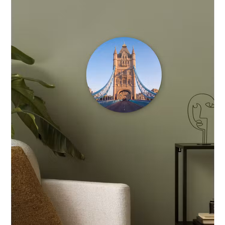 Glasbild Rund - Brücke – Turm – Architektur – Klassisch – Blau - Brug - Toren - Architectuur - Klassiek - Blauw Wandcirkel plexiglas klein