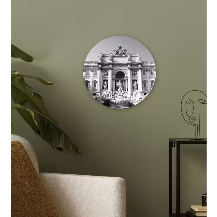 Glasbild Rund - Brunnen – Skulpturen – Architektur – Schwarz-Weiß — 3