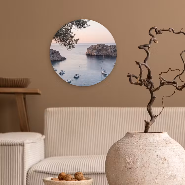Glasbild Rund - Bucht – Boote – Sonnenuntergang - Baai - boten - zonsondergang Wandcirkel plexiglas klein