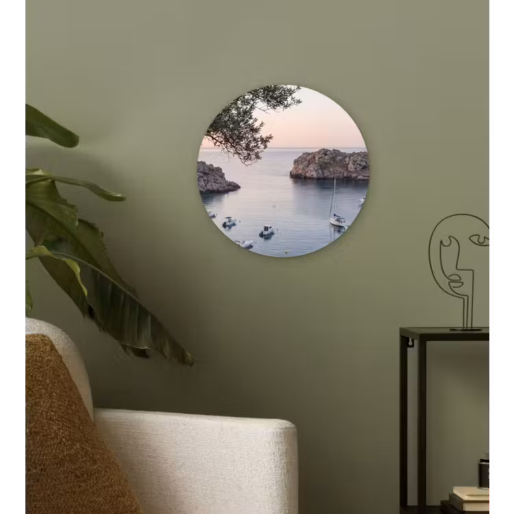 Glasbild Rund - Bucht – Boote – Sonnenuntergang - Baai - boten - zonsondergang Wandcirkel plexiglas klein